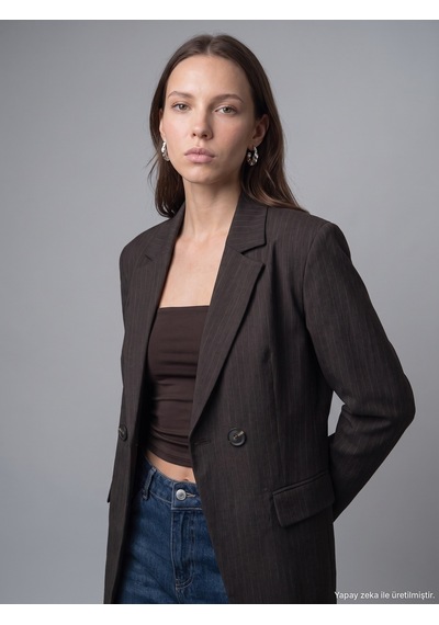 Dilvin 60817 Yan Düğmeli Blazer-kahve