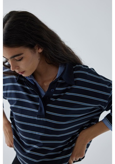 Suud Collection Lacivert Çizgili Polo Yaka Tişört