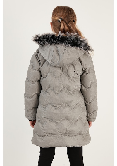Lela Peluş Astarlı Yakası Suni Kürklü Çıkarılabilir Kapüşonlu Kışlık Kız Çocuk Mont 5761905 Silver