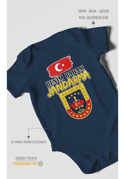 Morivokids Benim Babam Jandarma Kısa Kollu Bebek Body %100 Pamuk Lacivert