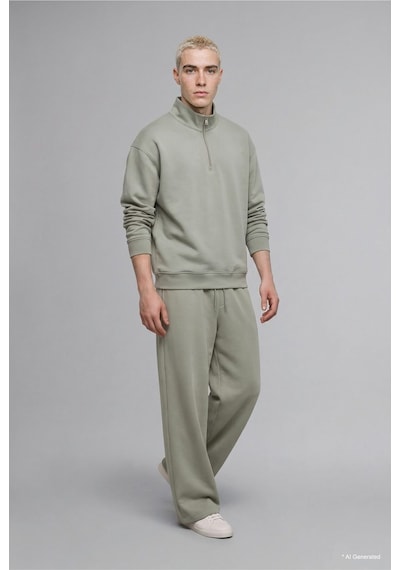 Defacto Boxy Fıt Dik Yaka Skuba Kumaş Uzun Kollu Basic Sweatshirt E9363ax26aukh499 Haki-kh499
