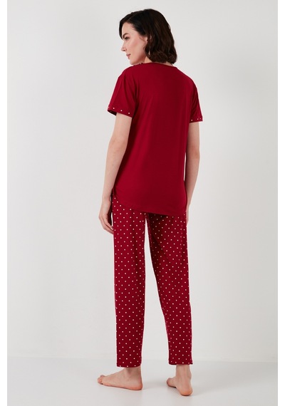 Lela Yumuşak Dokulu Bisiklet Yaka Bayan Pijama Takımı 6097605 Bordo