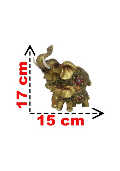 Lüks Nakış İşlemeli Anne Ve Yavru Fil Heykeli Feng Shui Şans Getiren Dekoratif Masaüstü Biblo 17 Cm. 08787364