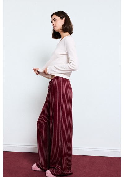 Defacto Çizgili Regular Fit Flanel Pijama Altı H5232ax26aubr285 Bordo-br285