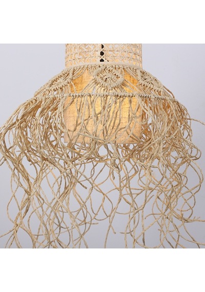 Bohem Etnik Doğal Hasır Doğal Rafya Bambu & Rattan Handmade Dekoratif Sarkıt Saçaklı Avize 40x60cm-9096412593538 Bej