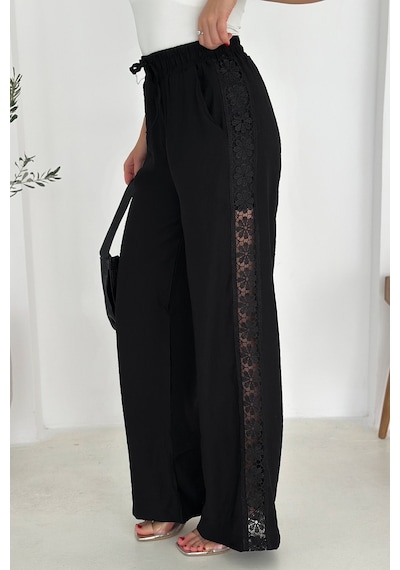 Noa & Noa Kadın Yanları Dantel Astarlı Şortlu Pantolon Hafif & Feminen Stil Siyah