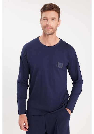 Tudors Erkek Standart Fit %100 Pamuk Bisiklet Yaka Beli Lastikli Lacivert Pijama Takımı-37935 Lacivert
