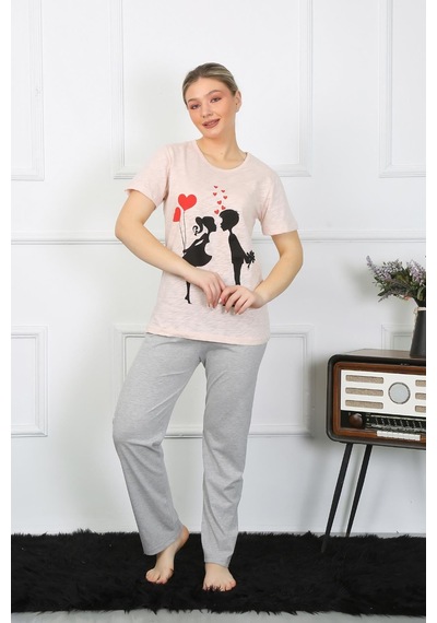 Akbeniz Kadın Kısa Kol Penye Pijama Takım 4207 Pudra