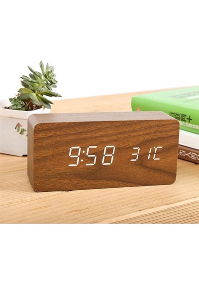 Hpytech Ahşap Led Dijital Alarm Masa Saati Sese Duyarlı,modern Dekoratif Çalar Saat Ahşap - Kahverengi