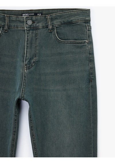 Koton Normal Bel Pamuklu Slim Fit Jean Pantolon - Brad Jean Petrol 6sam40278nd