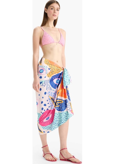 Defacto Regular Fit Desenli Saten Plaj Eteği-fall İn Love B1443ax25hspn219 Pembe