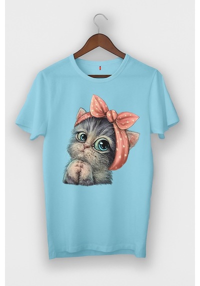 Sevimli Kedi Baskılı Oversize Beyaz T-shirt Çok Renkli