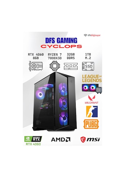 MSI DFS Gaming CYCLOPS R7-7800X3D 32 GB 1 TB M.2 SSD RTX4060 Free Dos Masaüstü Oyuncu Bilgisayarı