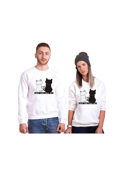 Tshirthane Love You-Love Me Sevgili Kombinleri Unisex Sweatshirt Kırık Beyaz