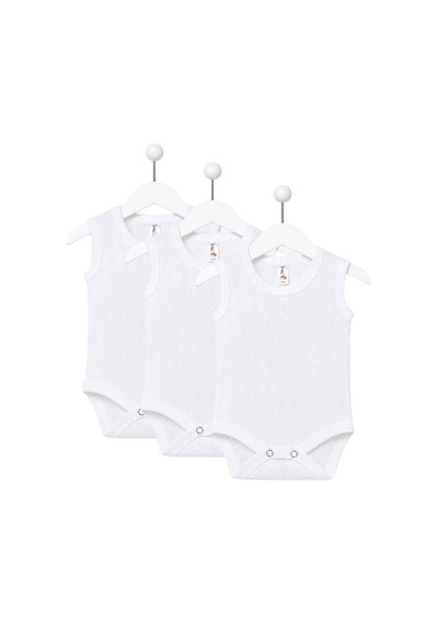 H&c Coolboy H&c 3'lü %100 Pamuk Desenli Jakarlı Kolsuz Bebek Body Zıbın Beyaz Baklava Desenli