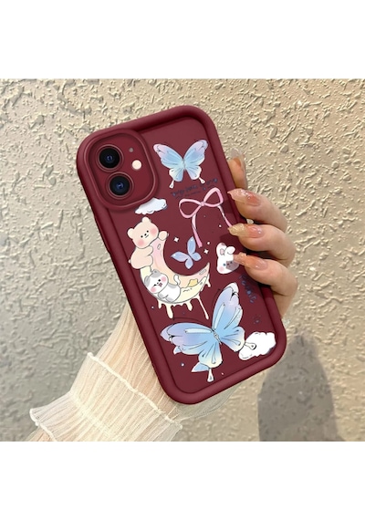Apple  iPhone  11 Uyumlu  Darbeye  Dayanıklı Kamera Korumalı Bordo Silikon Baskı Desenli Kılıf