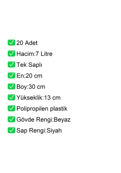 Kozmetik Ve Bijuteri Plastik Alışveriş El Sepeti 7 Litre Beyaz 20 Adet / En:20 Boy:30 Yükseklik:13 Cm Beyaz