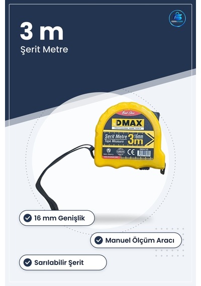 Şerit Metre 3 M 16 Mm Genişlik Manuel Ölçüm Aracı Sarılabilir Mid