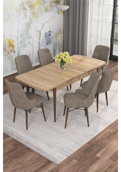 Mona Meşe Desen 80x132 Açılabilir Mdf Masa Yemek Odası Takımı, Mutfak Takımı 6 Adet Sandalye Meşe Masa - 6 Cappuccino - Ceviz Ayak Mona Meşe Desen 80x132 Açılabilir Mdf Masa Yemek Odası Takımı, Mutfak Takımı 6 Adet Sandalye Meşe Masa - 6 Cappuccino - Ceviz Ayak