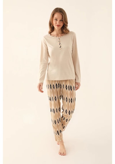 Pierre Cardin 8716 Kadın Pijama Takımı Bej V1 Bej