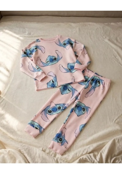 Isobel Kids Kız Çocuk Pembe Stitch Baskılı Uzun Kollu Pijama Takımı 2 Parça