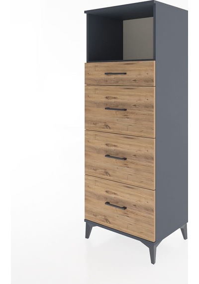 Hyperion Dolap Tek Raflı 4 Çekmeceli 60x44x163 Antrasit-çam Antrasit
