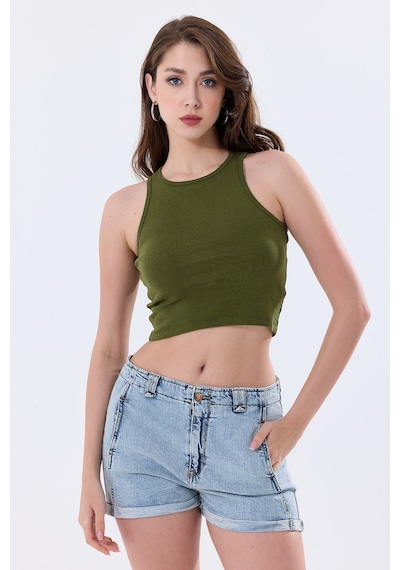 5'li Kadın Pamuklu Likralı Ribana Fitilli Crop Atlet Tişört 27120 Bej 5'li Kadın Pamuklu Likralı Ribana Fitilli Crop Atlet Tişört 27120 Bej