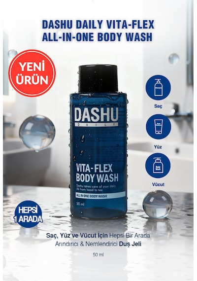 Saç, Yüz Ve Vücut İçin Hepsi Bir Arada Duş Jeli Dashu Daily Vita-flex All In One Body Wash 50ml Narenciye
