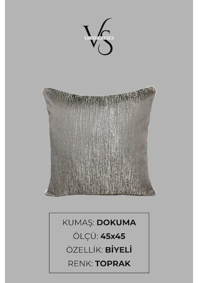 Kırlent Kılıfı Çizgili Desenli Jakarlı Dokuma Kumaş 2'li 45x45 Ve 35x50 Çift Taraflı Biyeli Toprak