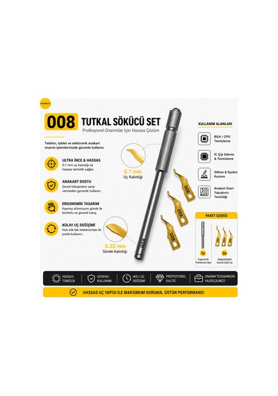 008 Bga Anakart Tutkal Ve Yapıştırıcı Sökücü Çip Entegre Temizleme Kazıyıcı Seti 13 Cm