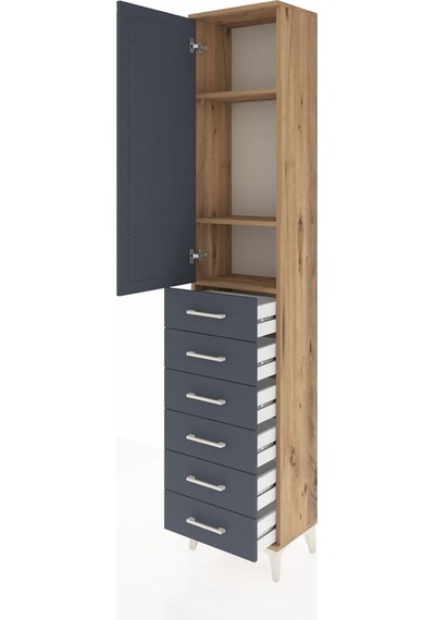 Arges Dolap 3 Raflı 6 Çekmeceli Tek Kapaklı 44x30x221 Çam-ant... Çam