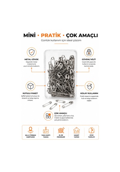 Mini Çengelli İğne 50 Adet Kutulu Gümüş Şal Türban Yaka Kartı Hobi Ve Dikiş İçin