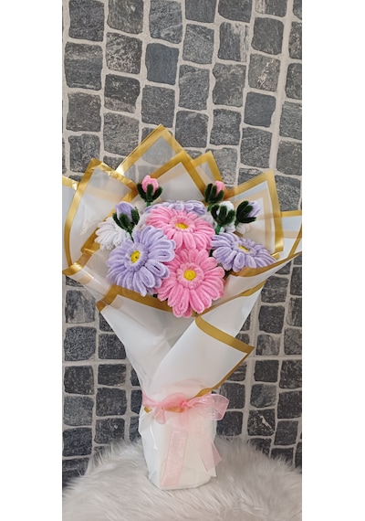 Gerbera Çiçek Buketi - Şönil Çiçek - Yapaydır Çok Renkli
