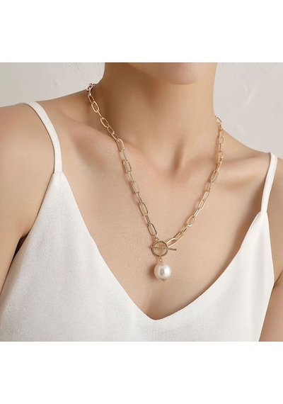 Girift Vintage Chain İnci Taşlı Kolye Gold