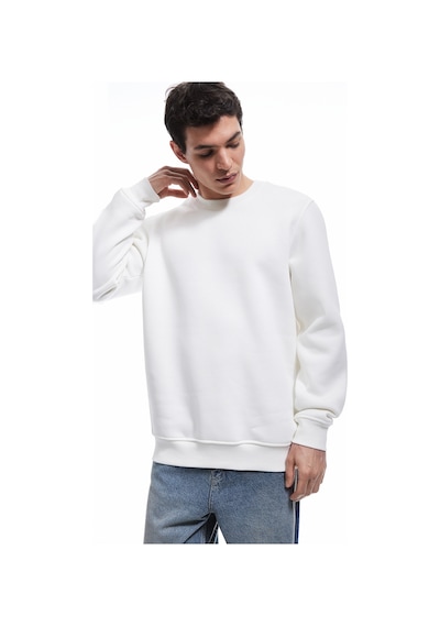 Koton Pamuklu Uzun Kollu Bisiklet Yaka Erkek Basic Sweatshirt Beyaz 6wam70017mk Beyaz