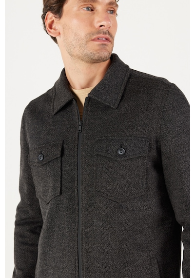 AC&Co / Altınyıldız Classics Erkek Siyah Comfort Fit Rahat Kesim Gömlek Yaka Desenli Kışlık Gömlek Ceket Siyah AC&Co / Altınyıldız Classics Erkek Siyah Comfort Fit Rahat Kesim Gömlek Yaka Desenli Kışlık Gömlek Ceket Siyah
