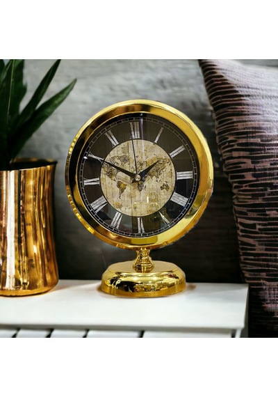 Gold Parlak Metal Ofis Salon Otel Masa Saati B10