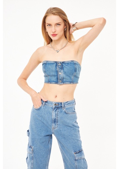 Bol Kesim Kadın Denim Kargo Pantolon 001
