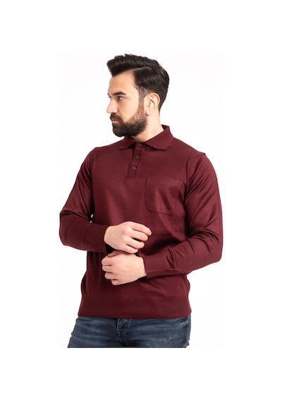 Nacar Store Erkek Bordo Ince Yün Triko Örgü Polo Yaka Baba Kazak