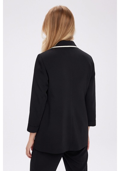 Faik Sönmez Renk Bloklu 3/4 Kol Blazer Ceket W27ckt013 Uw27ckt01310 Siyah
