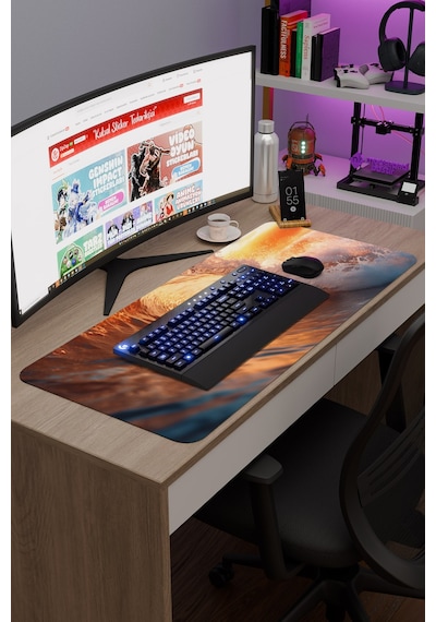Dalgalar Kaymaz Dikişli Kauçuk Oyuncu Mousepad V1 - 90x40 Xxl Gaming Mouse Pad Fare Altlığı