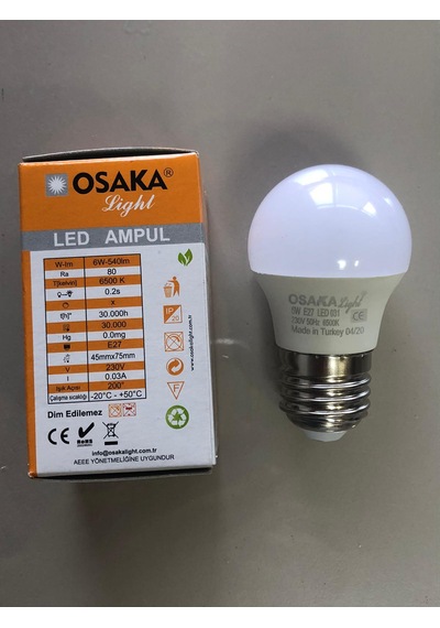 5 Adet Osaka 6w 50w 540 Lümen E 27 Top Ampül 6500k Beyaz 45mmx75