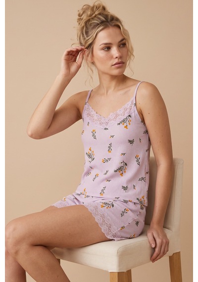 Siyah İnci Bürümcük-krınkıl Şortlu Pijama Takım 26120225 Lila
