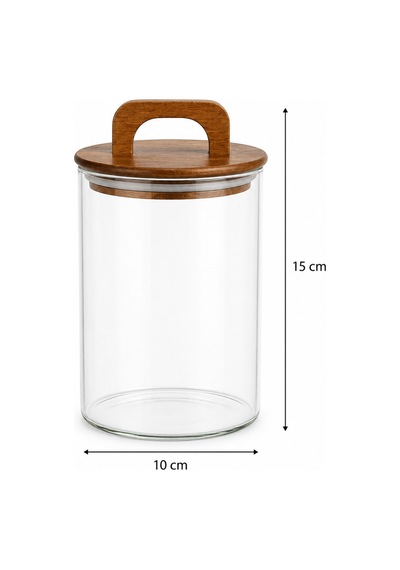 Aria- 3'lü Borosilikat Bambu Kapaklı Kavanoz 900 Ml Düz Kahverengi