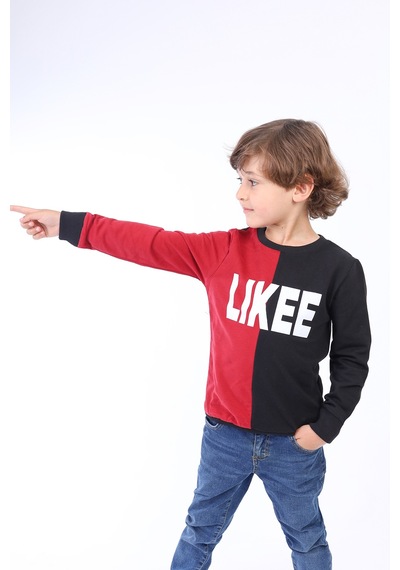 Toontoy Kids Toontoy Erkek Çocuk İki Renkli Baskılı Sweatshirt Bordo