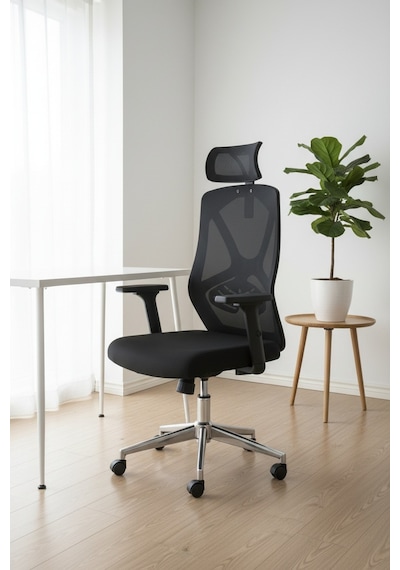 Upstyle Meltem Başlıklı Kumaş Ergonomik Çalışma Koltuğu Siyah 66 125 65 Cm