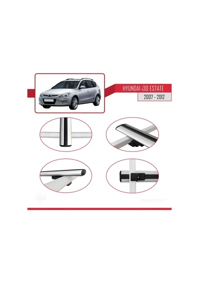 Hyundai İ30 Estate 2007-2012 Arası İle Uyumlu Basic Model Ara Atkı Tavan Barı Gri 3 Adet