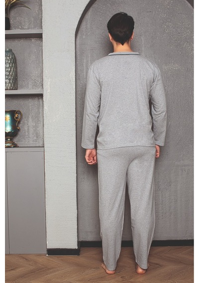 Sude Homewear Erkek Düğmeli Pijama Takımı Gri