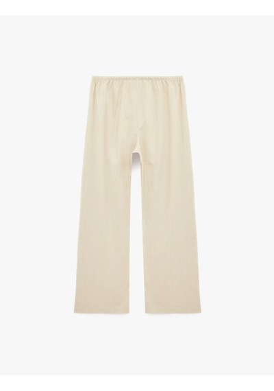 Koton Beli Bağcıklı Viskon Karışımlı Uzun Geniş Paça Pantolon Bej 6sal40049ıw Ekru