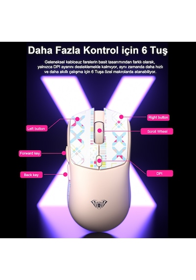 Aula Sc580x Lightweight Paw3311 Sensör 10000 Dpı 1000hz Kablolu Ve Kablosuz Gaming Oyuncu Mouse Siyah